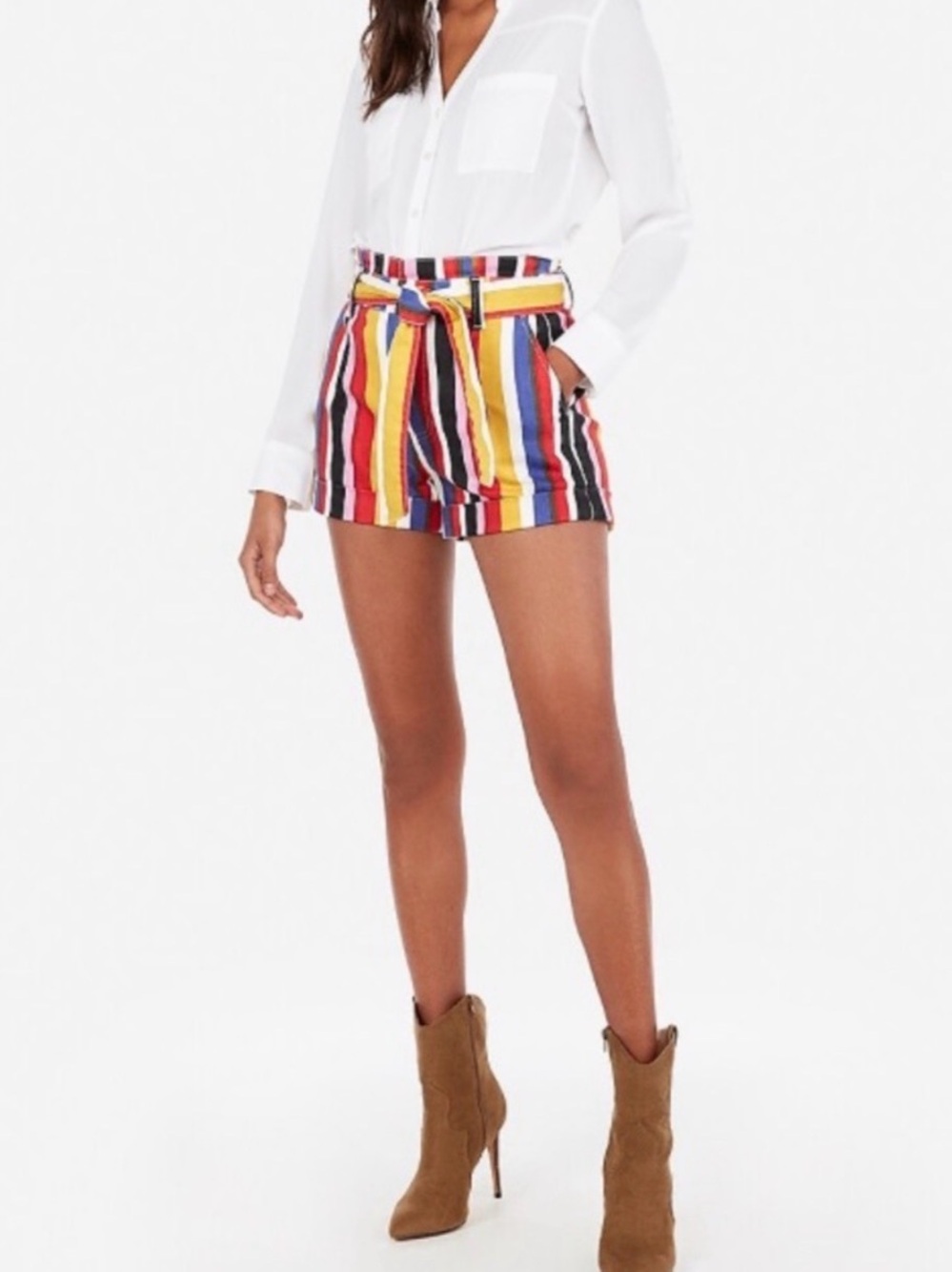 Express | Striped Tie-Waist Women’s Shorts in Multi-Color